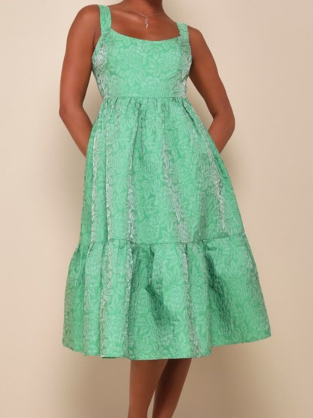 Lulus Spanish Getaway Green Floral Lace-up Midi Dress With Pockets - Size XS